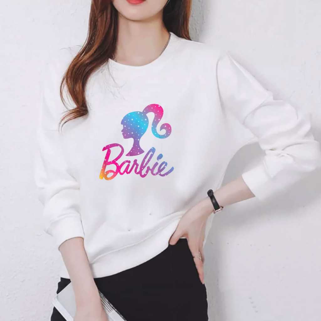 KAOS ATASAN WANITA LENGAN PANJANG DEWASA TRENDY MOTIF BARBIE PELANGI