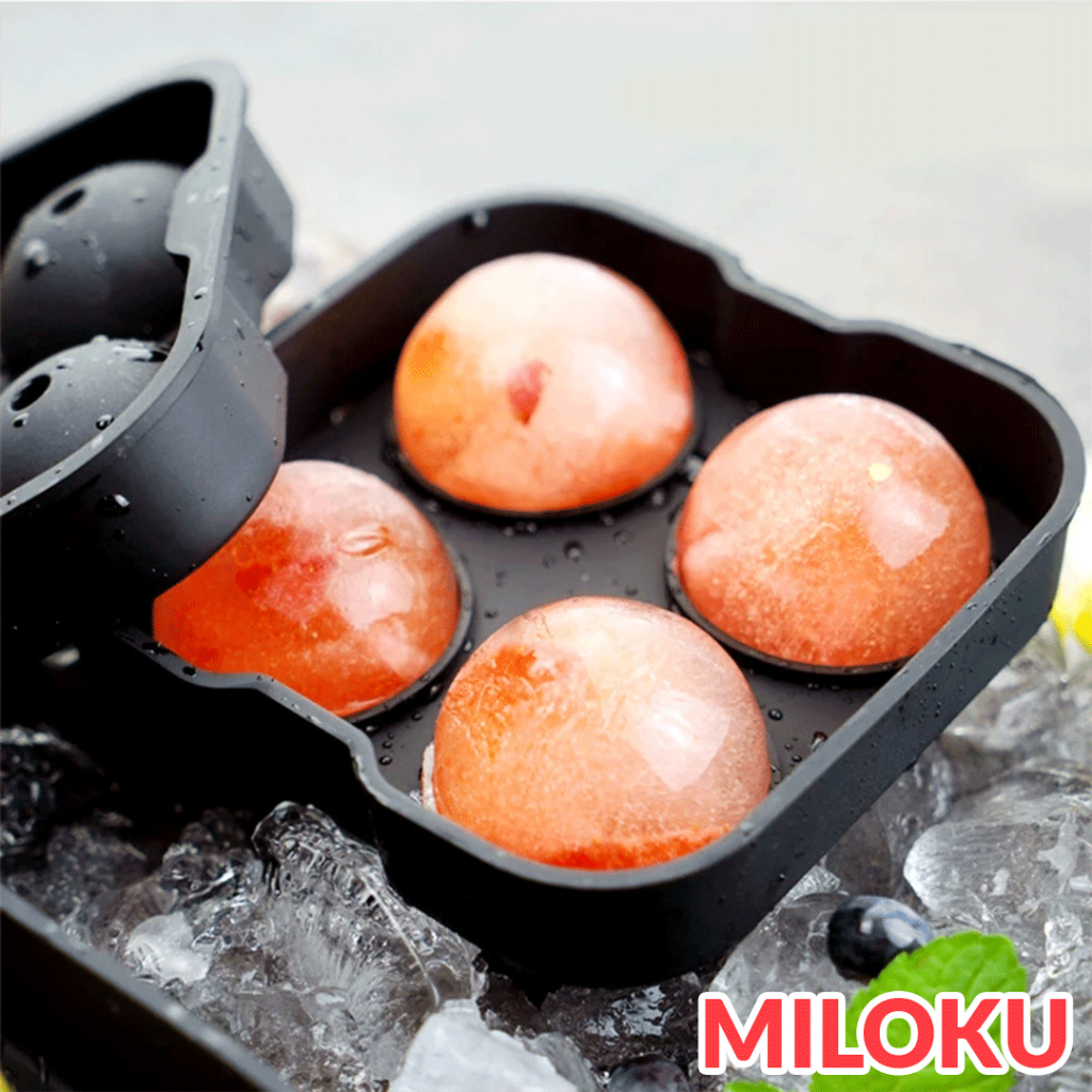 Miloku Cetakan Es Batu Bola Bulat Sphere Ice Mold Ball 4 Slot Agar Jelly Puding Buah Coklat Silikon 