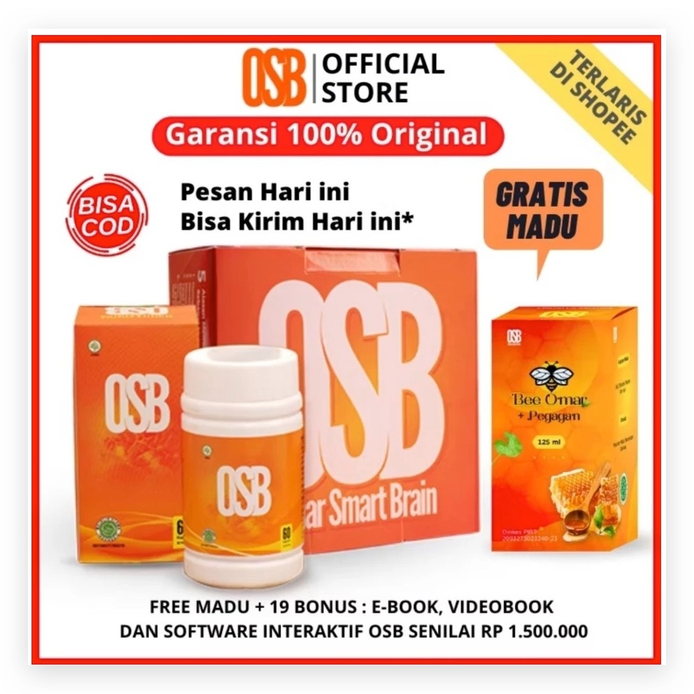 OSB Vitamin Otak Anak dan Dewasa Omar Smart Brain Original Free Madu / OSB Kids 1 botol 1 dus