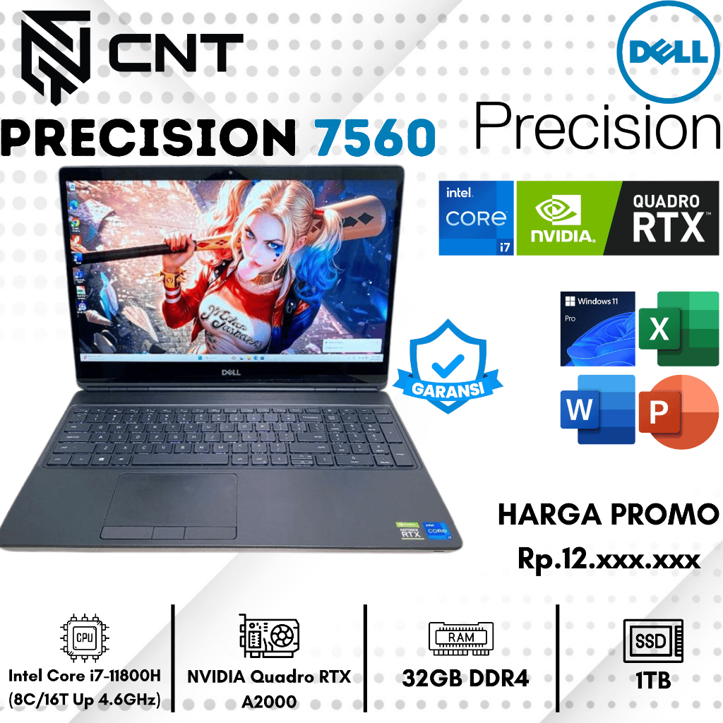 Laptop render, Dell 7560 core i7-11 TH (32/1 TB) Nvidia RTX A2000 Touchscreen