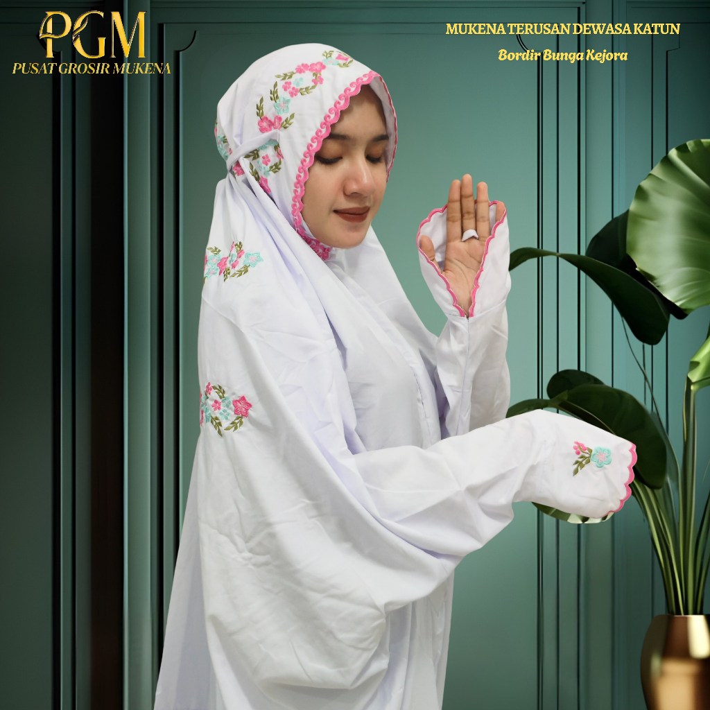 Mukena Terusan Dewasa Katun Mikro Motif Bordir Bunga Kejora Indah