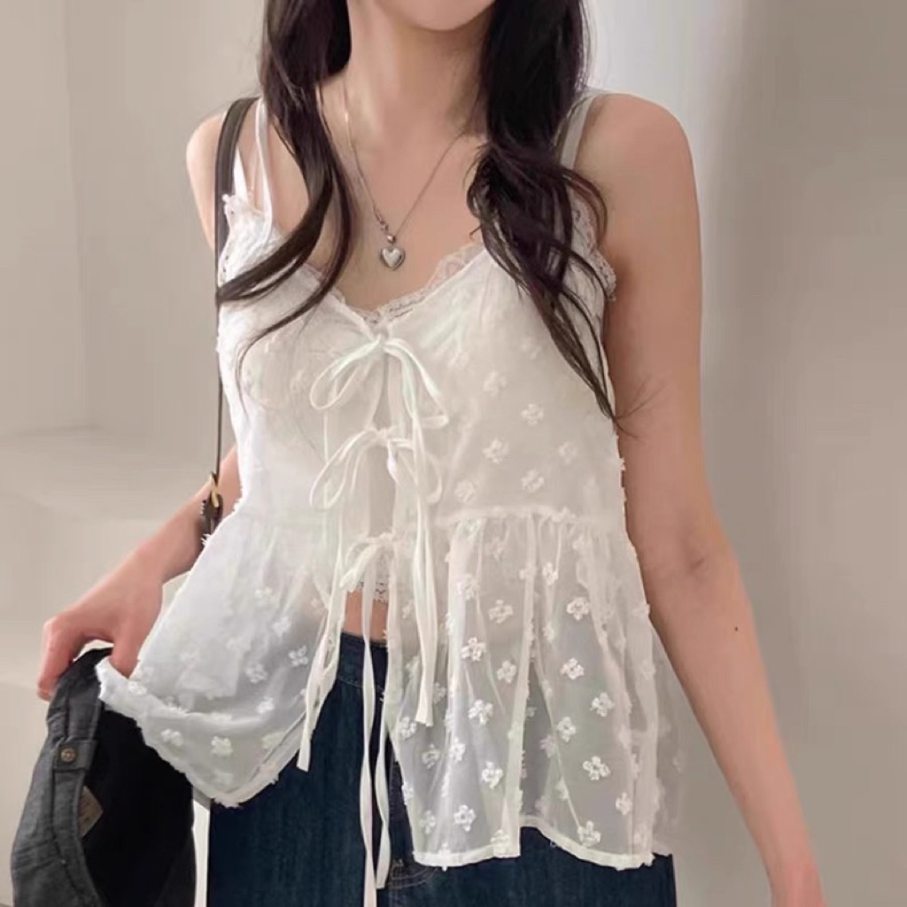 Evelyn Top - Atasan Korea - outer vest / Kardigan Transparan Korea Estetik | Thegirlsdiary