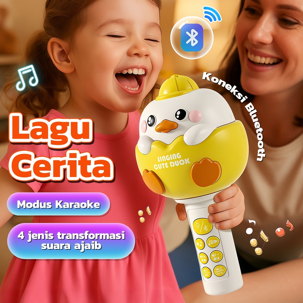 Mikrofon Karaoke Mainan Anak Dengan Bluetooth, Lagu, Dongeng, Pengubah Suara, Cas Ulang