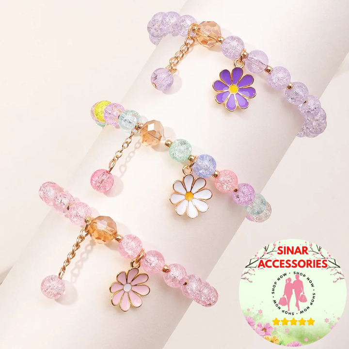 SA Gelang DAISY Manik Aesthetic Daisy Rumbai Bunga Karet kristal Colorful/Gelang Rumbai Bunga Akseso