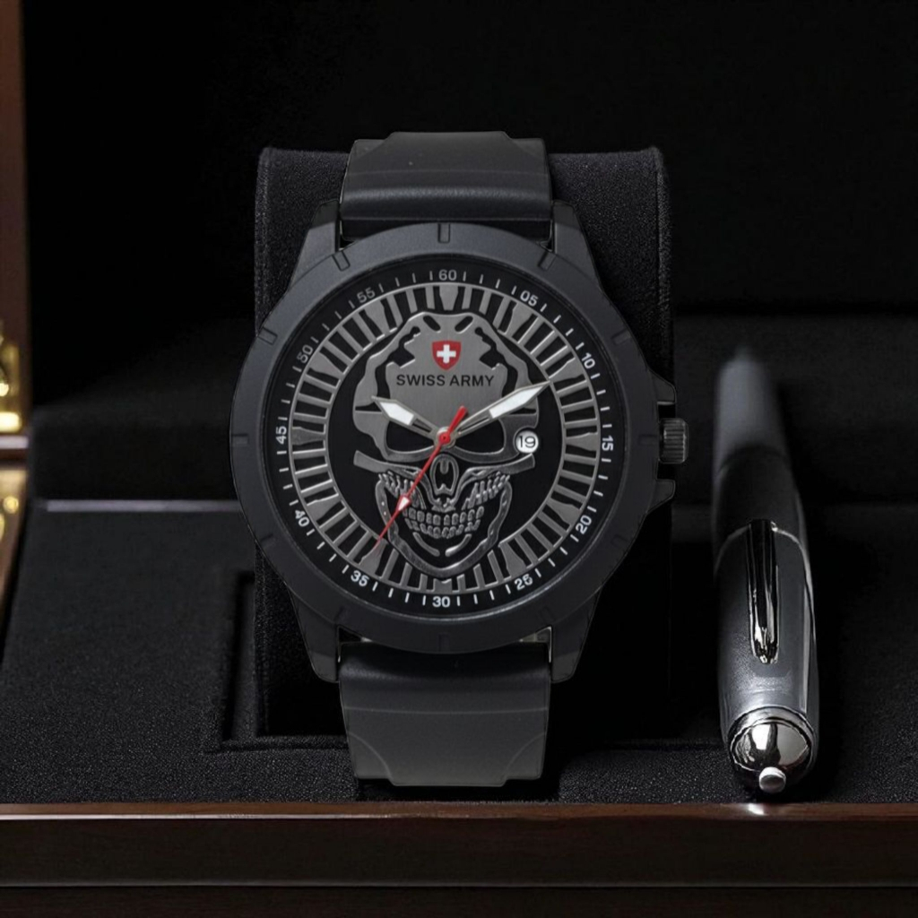 Jam tangan pria SA110 Motif tengkorak tengkorak jam tangan pria motif tengkorak