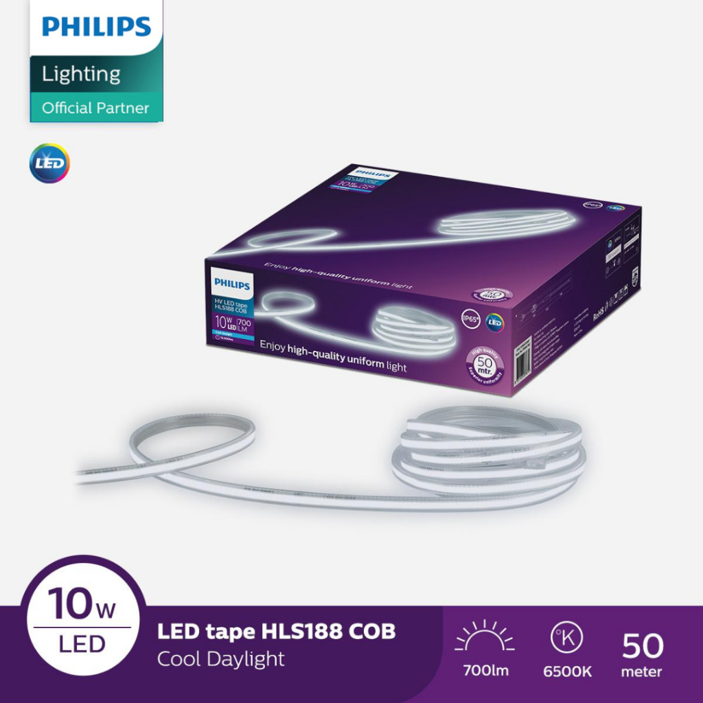 Lampu Philips LED Strip  Outdoor HLS188 COB 50M 10W 6500K Putih