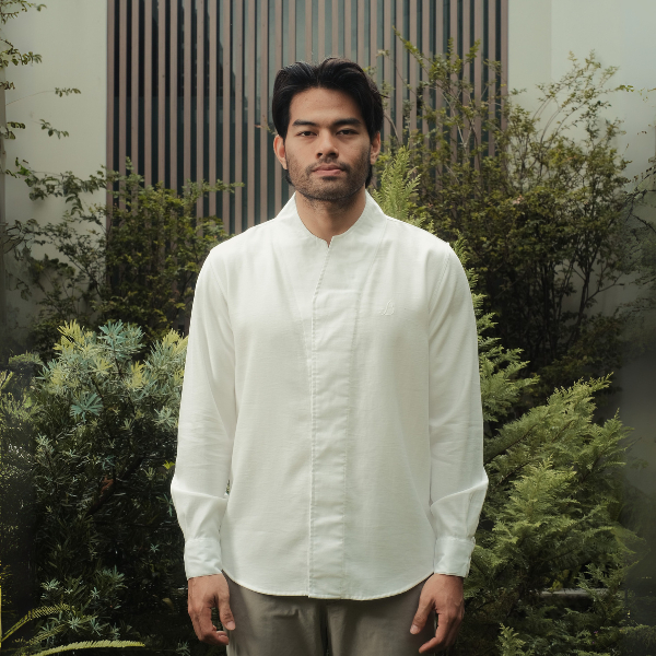 BASTOH Nayef Putih Baju Koko Pria Dewasa Lengan Panjang