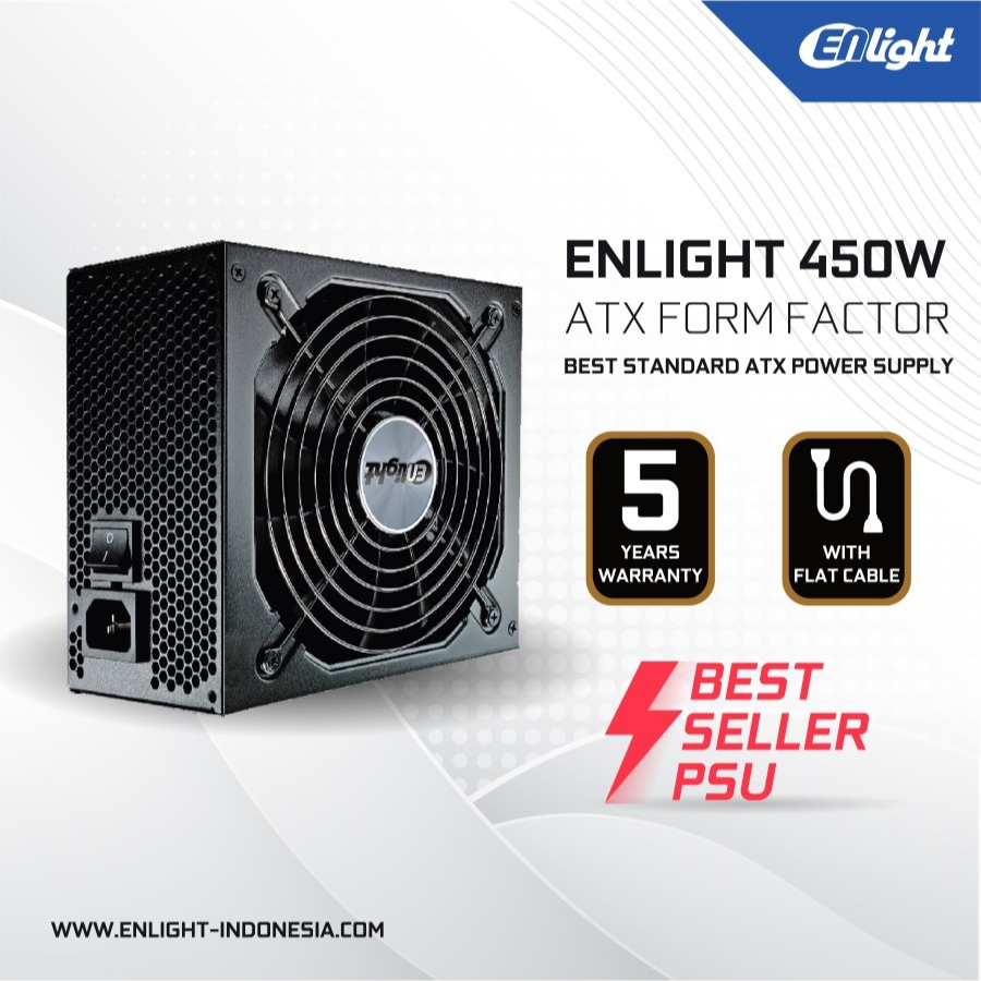 Power Supply Enlight 450W Sniper Power EN-450W PSU 450 Watt 80+ Hitam PC Komputer