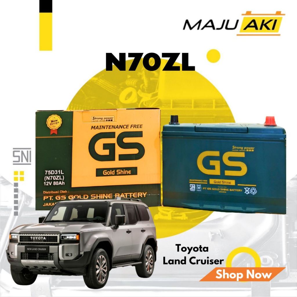 Aki Mobil Toyota Land Cruiser Aki Kering GS Gold Shine MF N70ZL 12V 80Ah