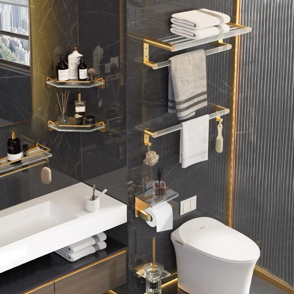 DNICE Akrilik Mandi Aksesoris Set Rak Organizer Rak Handuk Keranjang Kamar Mandi Rak Sudut Toilet Ak