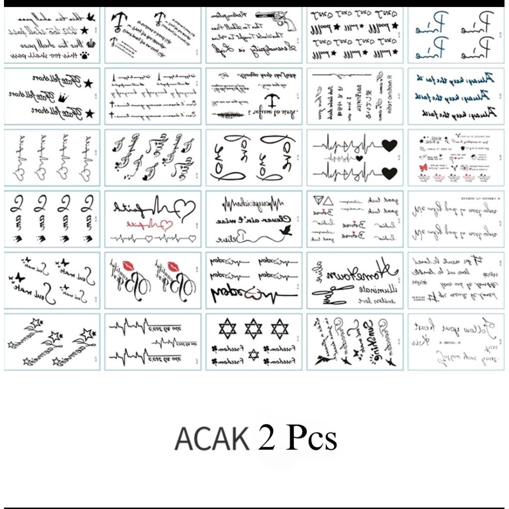 2 Lembar Tato Temporer Tempel Ukuran Kecil Motif Tulisan Inggris Random Tahan Air Sementara Seri A