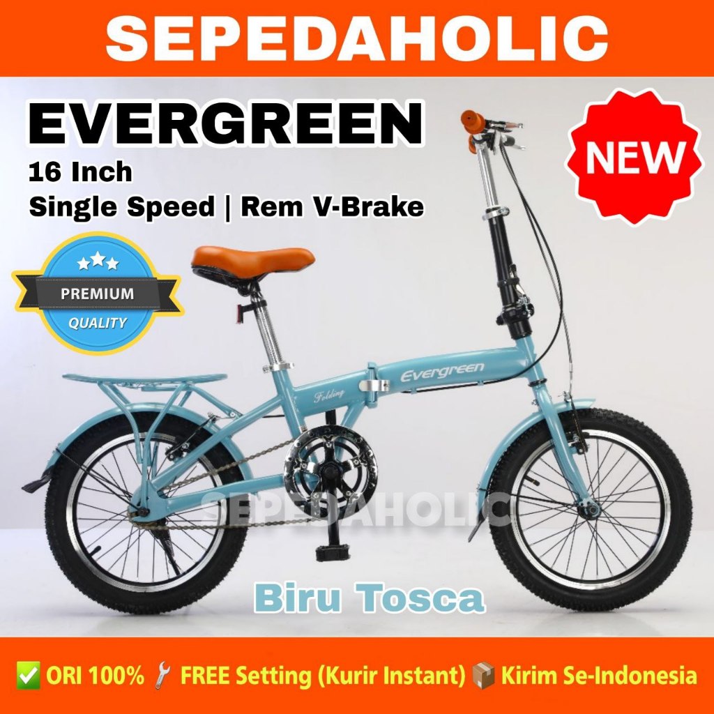 Sepeda Lipat EVERGREEN Ukuran 16 Inch Single Speed Rem V Brake Boncengan Anak Dewasa