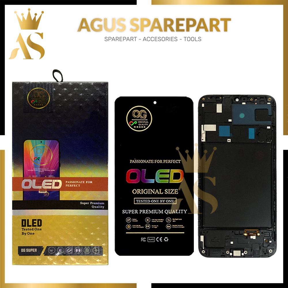 LCD TOUCHSCREEN + FRAME SAMSUNG A205 / A20 BLACK ORI SIZE OG OLED