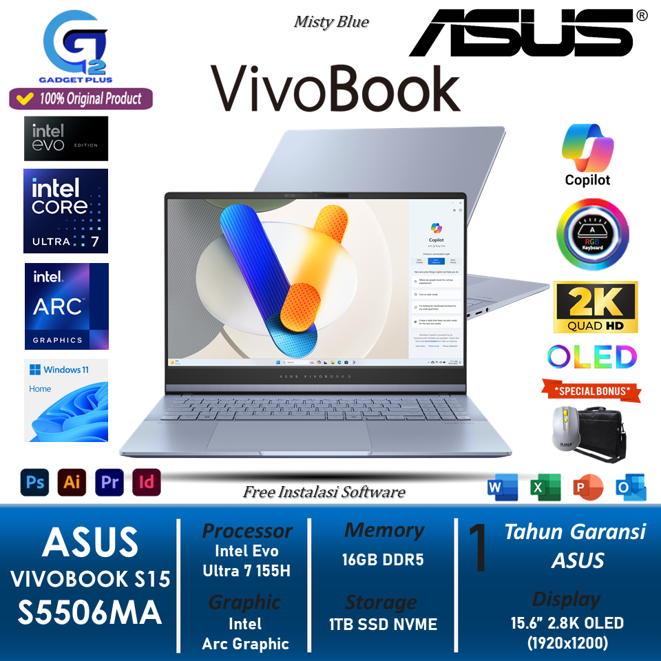 Laptop ASUS VIVOBOOK S15 OLED S5506MA Intel Ultra 7 155H 16GB 1TB SSD 2.8K 120Hz RGB Windows 11