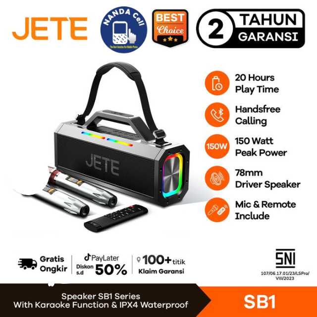 Speaker Karaoke JETE SB1 Bluetooth 150W with Wireless Mic Stereo Bass