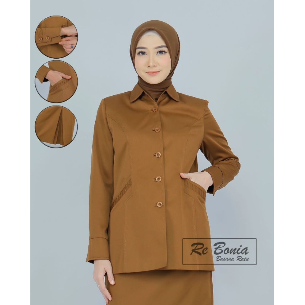 Seragam Re Bonia Kheki Sedang Rok Span ,Seragam PDH,ASN,PNS,GURU, Seragam PDH Kheki Sedang Rok SPAN 