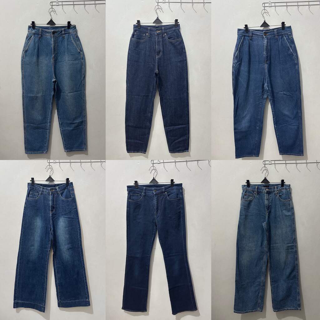 GU UNIQLO Kemeja dan Celana Jeans Kulot Cutbray
