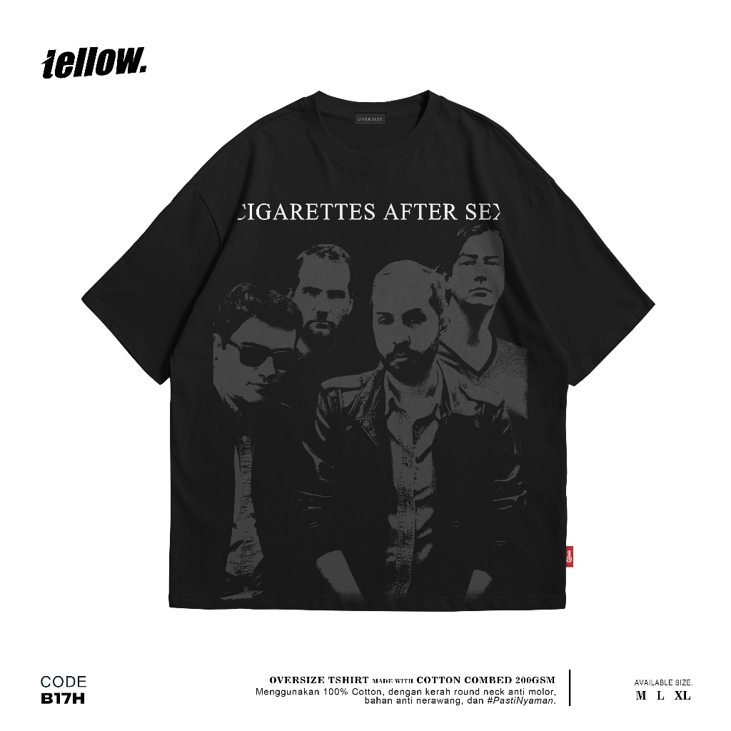 TELLOW - Oversize Tshirt - Cigarettes After Sex -  Kaos Band Unisex tee Black