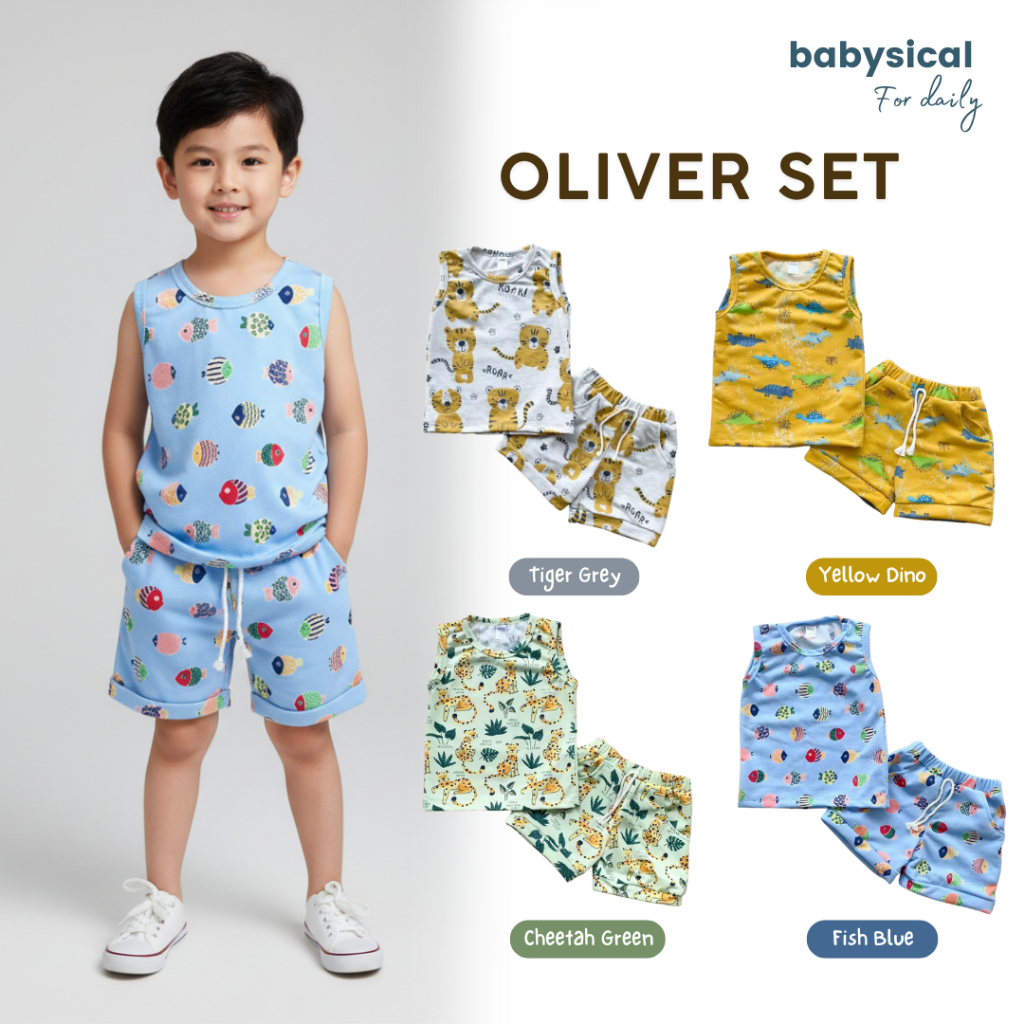 OLIVER SET - Setelan Baju Kutung Anak Laki Laki Atasan Bawahan Stelan Baju Anak Laki Laki
