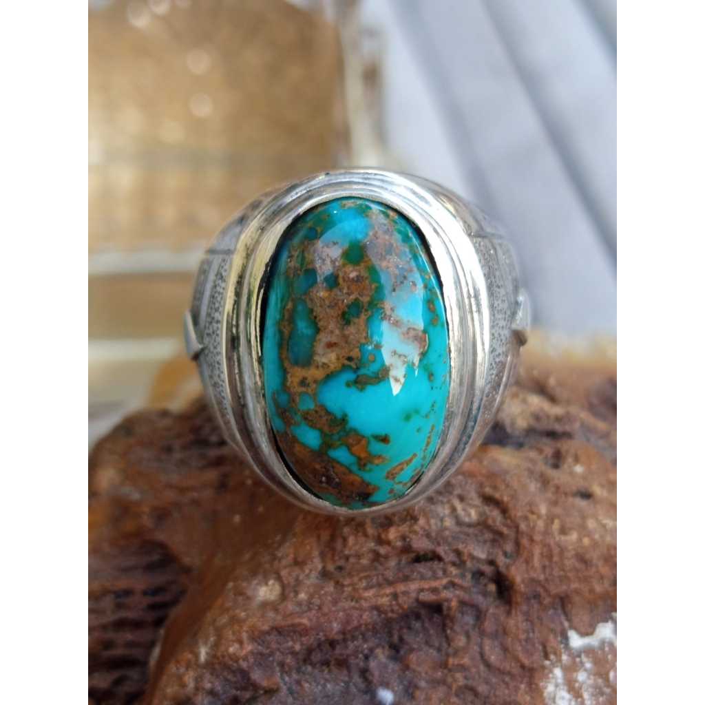 Natural Pirus Persia Biru Gradasi Top Urat Ring Perak 925 HM