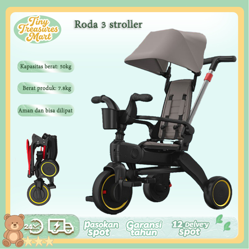 Tiny Treasures Mart Sepeda Anak Roda 3 Sepeda Roda Tiga Tricycle Stroller Baby Sepeda Anak Lipat 1-6
