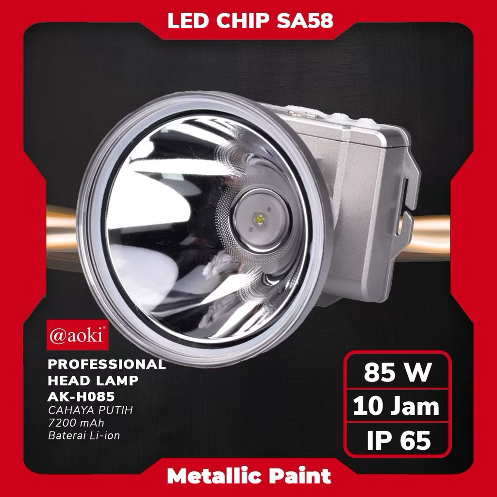 Senter Kepala LED Aoki AK-H085 Cahaya Putih dan Kuning 85Watt Waterproof Professional Headlamp Recha