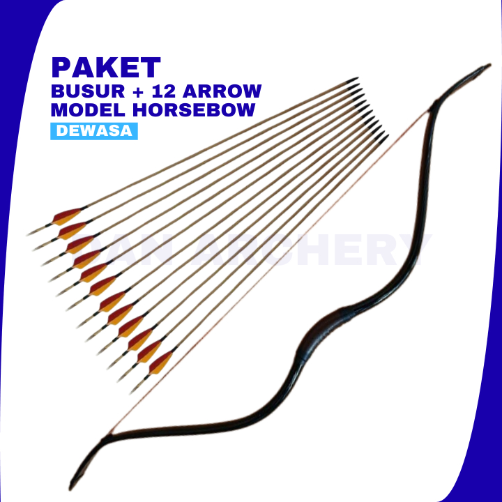 Paket Busur Panah Dewasa Horsebow + 12 Arrow | Alat Panahan Latihan Outdoor