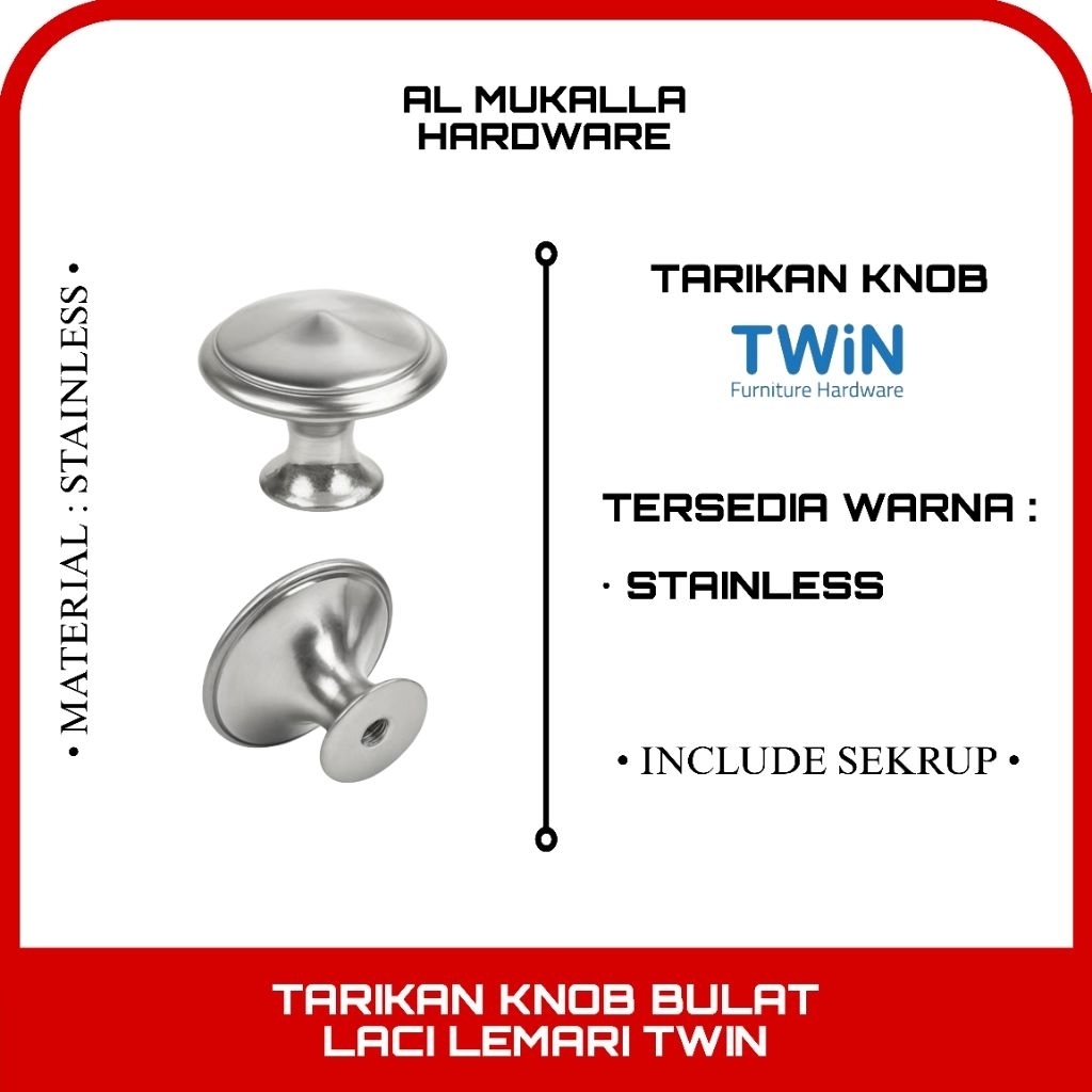 Tarikan Knob Bulat TWIN Handle Lemari Laci Tarikan Knop Bulat Laci Minimalis Mewah Stainless