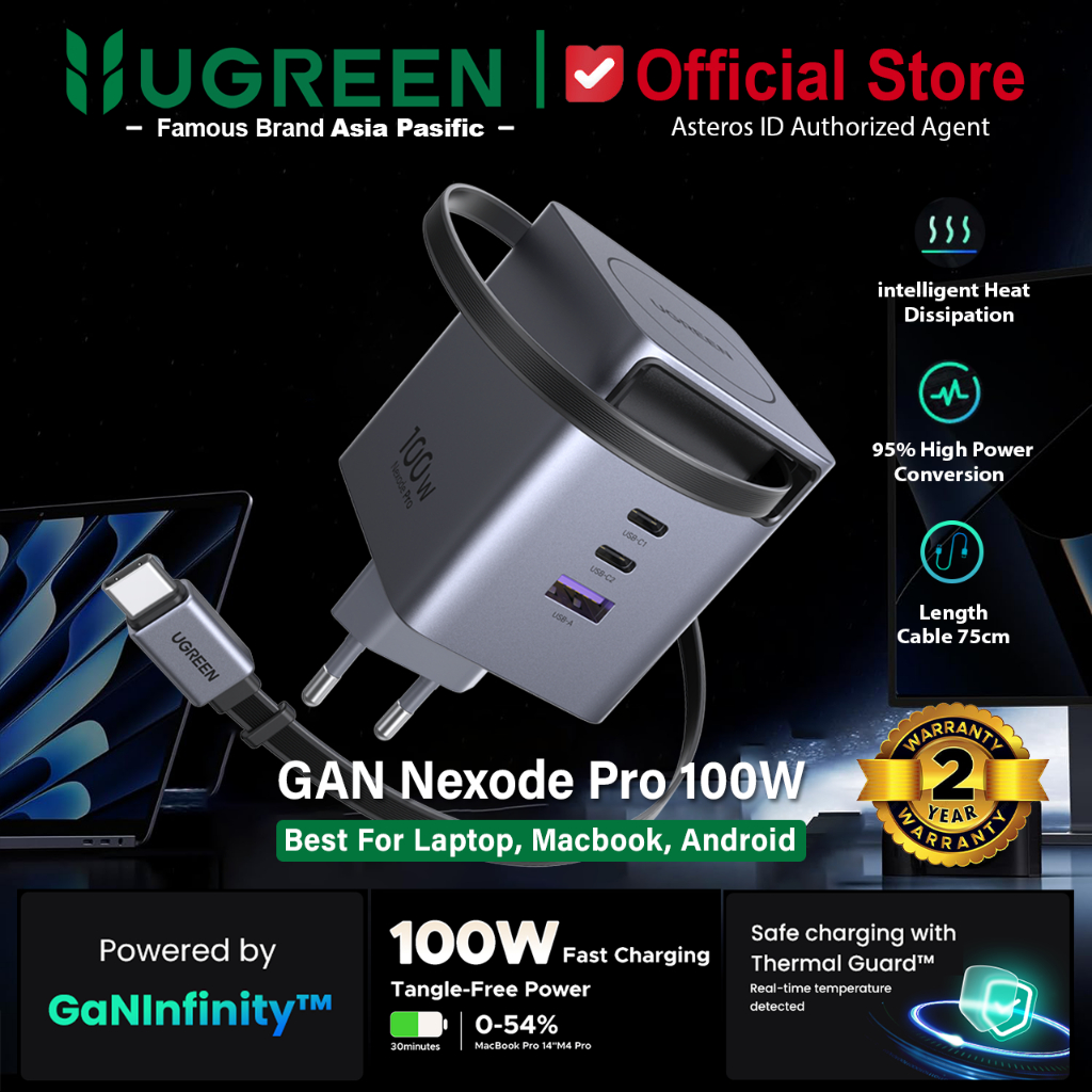 UGREEN Charger GAN Nexode Pro With Cable Type C Fast Charger 100W For Laptop Macbook Ipad Handphone