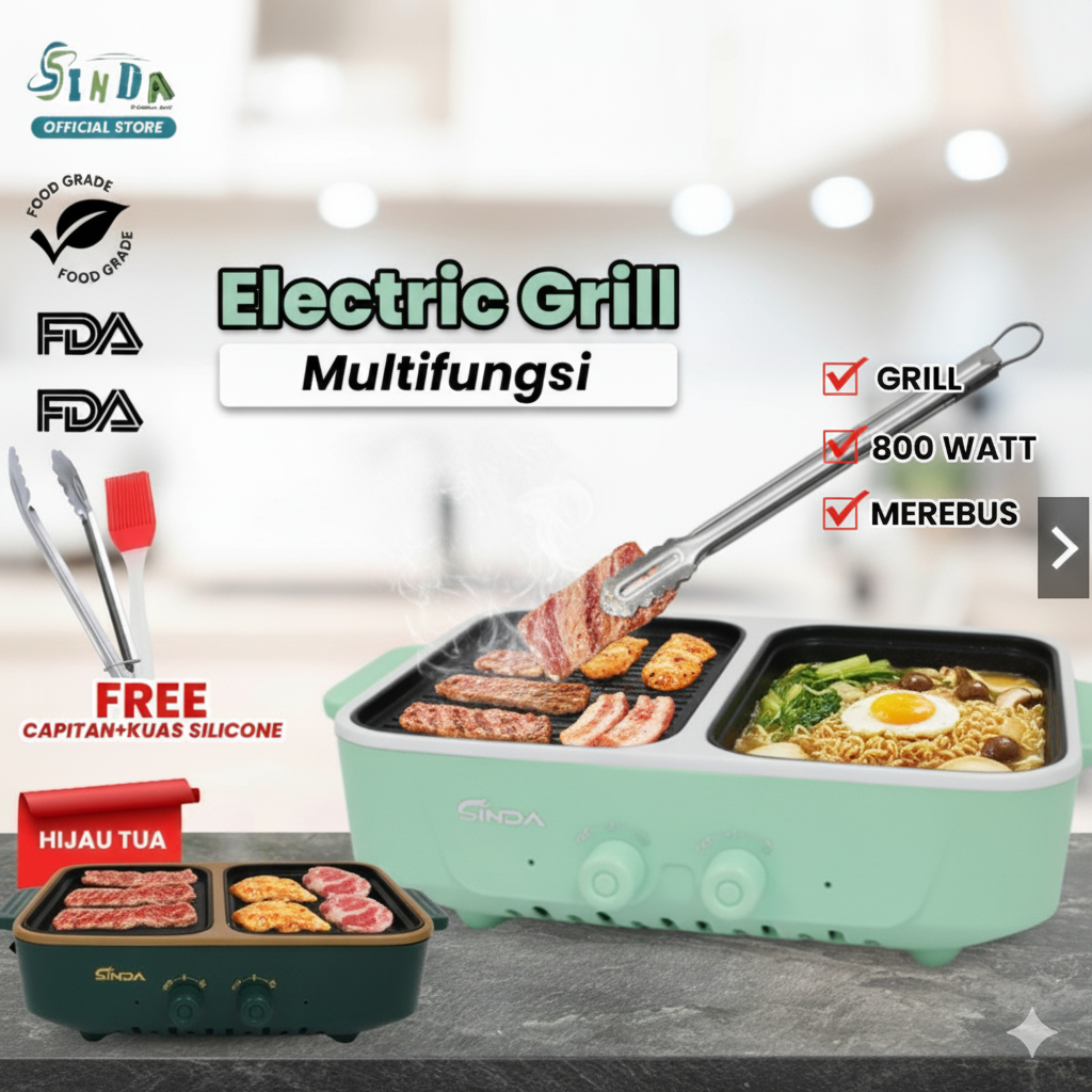 Sinda Minipan Electric Hotpot Alat Panggangan Grill Pan BBQ 2in1