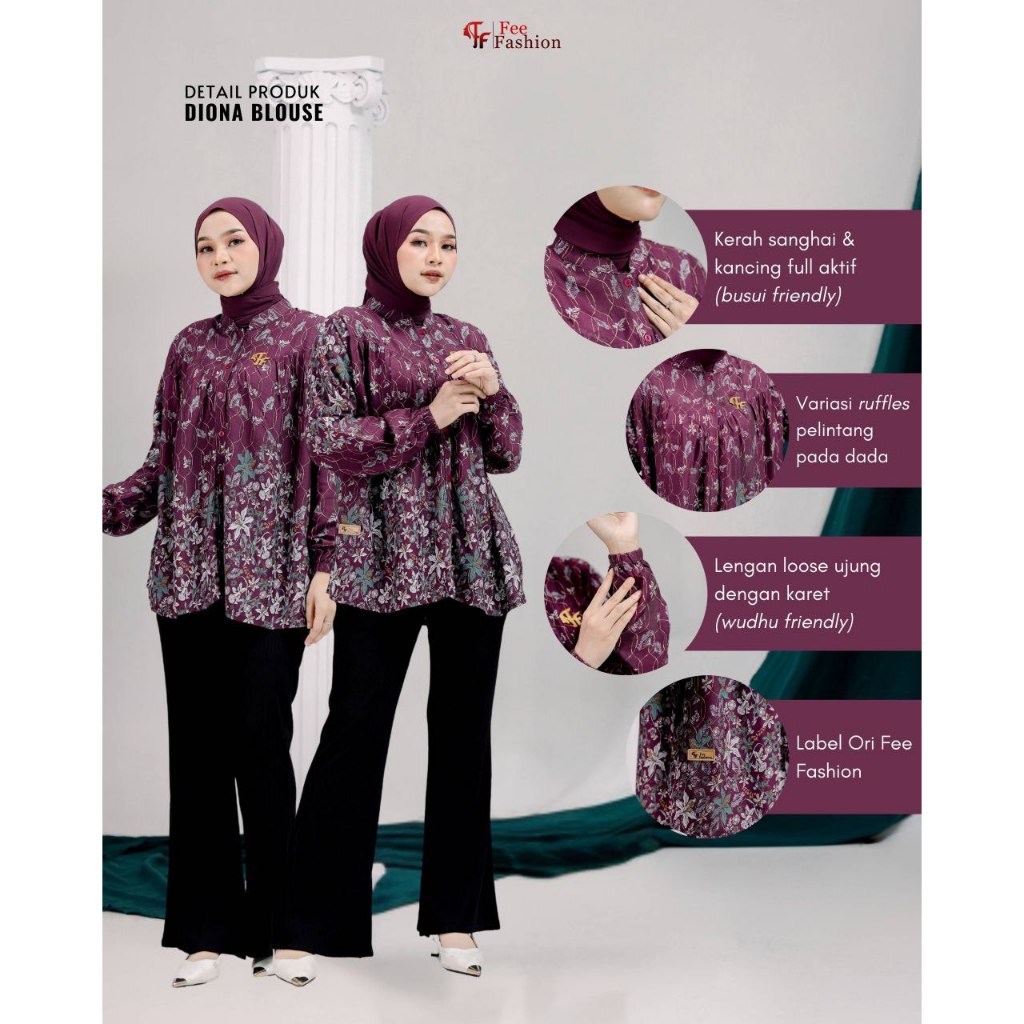 DIONA BLOUSE - FEE FASHION - BLUS KEMEJA WANITA RAYON BUSUI
