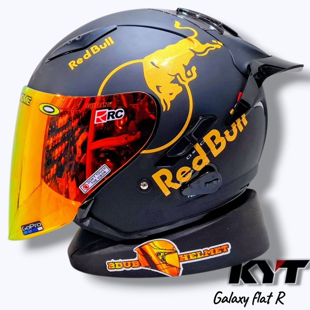 Helm KYT Galaxy flat R Black dof paket ganteng/red-bull 100% original KYT