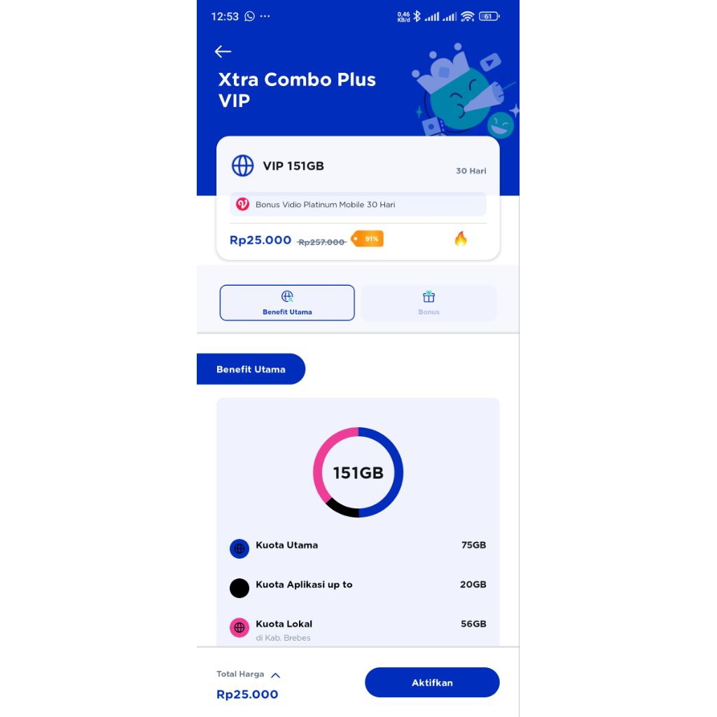kartu XL Xtraa combo VIP PLUS DISKON 90%