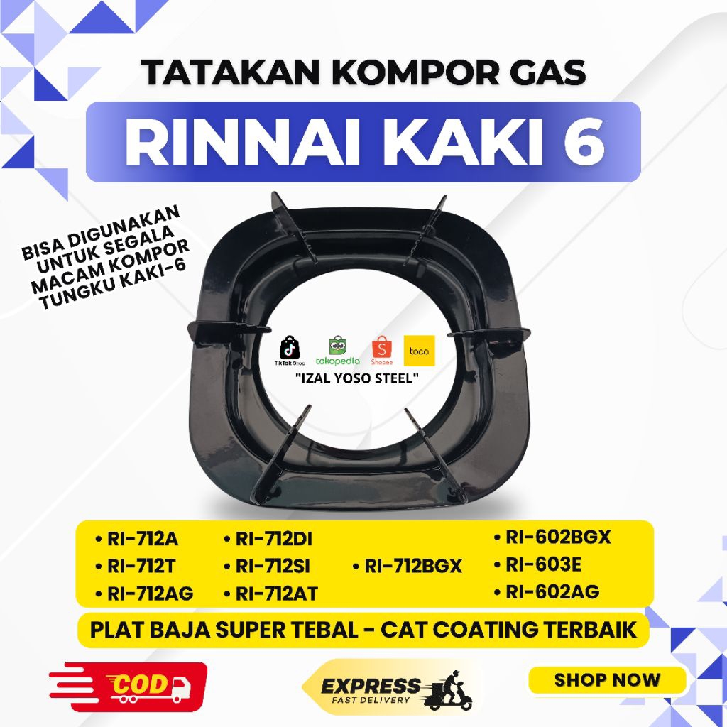 Tungku Kompor Gas Rinnai Kaki 6 RI 712BGX/RI712T/RI712A/RI712AG/712DI/ Dll - Tatakan Kompor Gas Rinn