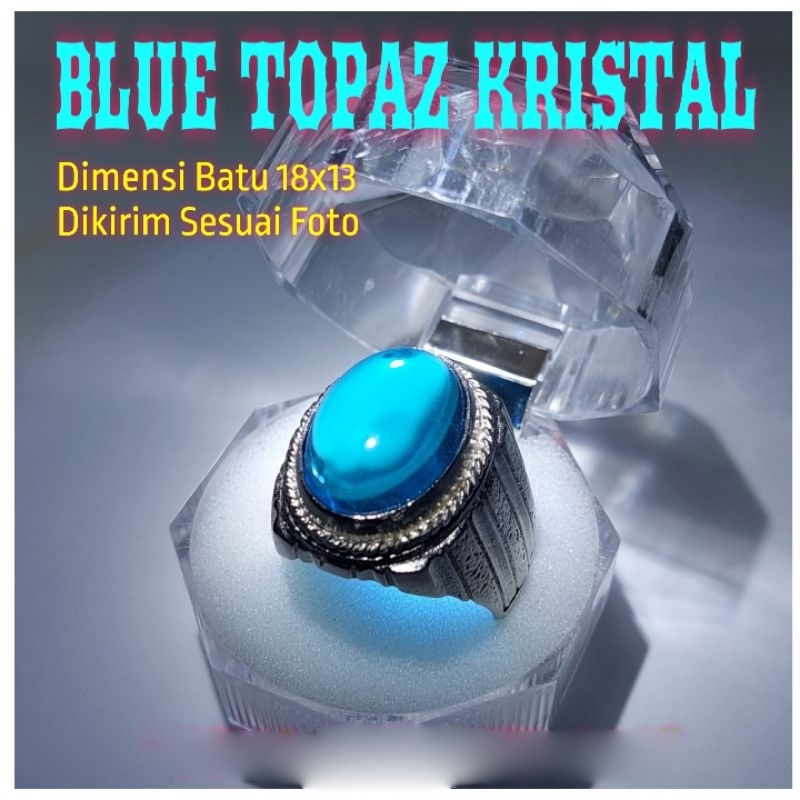 CINCIN BATU BLUE TOPAZ BIRU LAUT DIM 18 MM