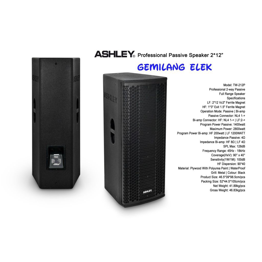 SPEAKER PASIF ASHLEY TW 212P 2x 12 INCH ORIGINAL GARANSI
