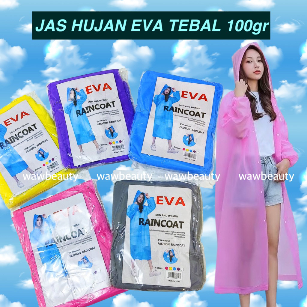 [TEBAL] Jas Hujan Terusan Ponco Polos Tebal 100Gr Mantel Setelan EVA Raincoat Korea Kancing Transpar
