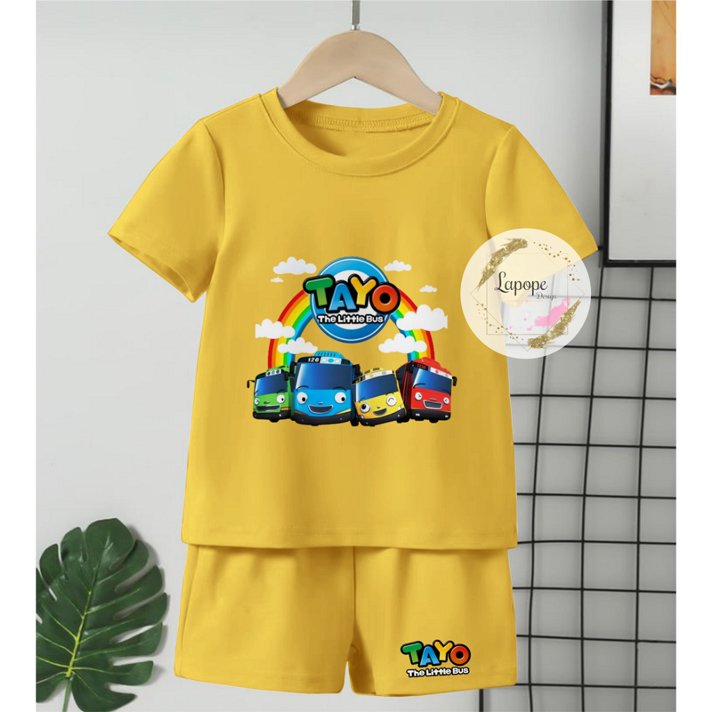 Setelan Anak Cowok Cewek Gambar Karakter Anak Tayo Rainbow