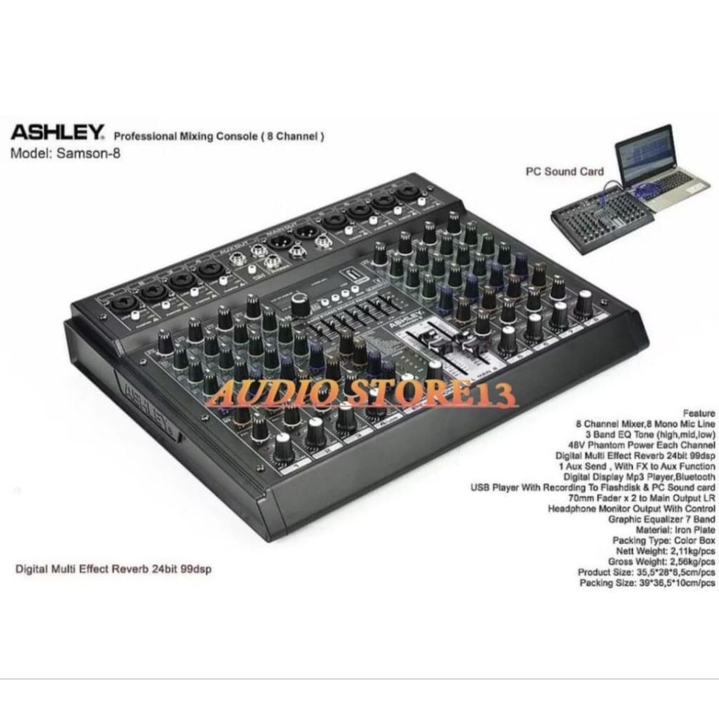 Mixer Ashley Samson 8 / Samson8 ( 8 Channel ) Bluetooth-Soundcard Ashley Original
