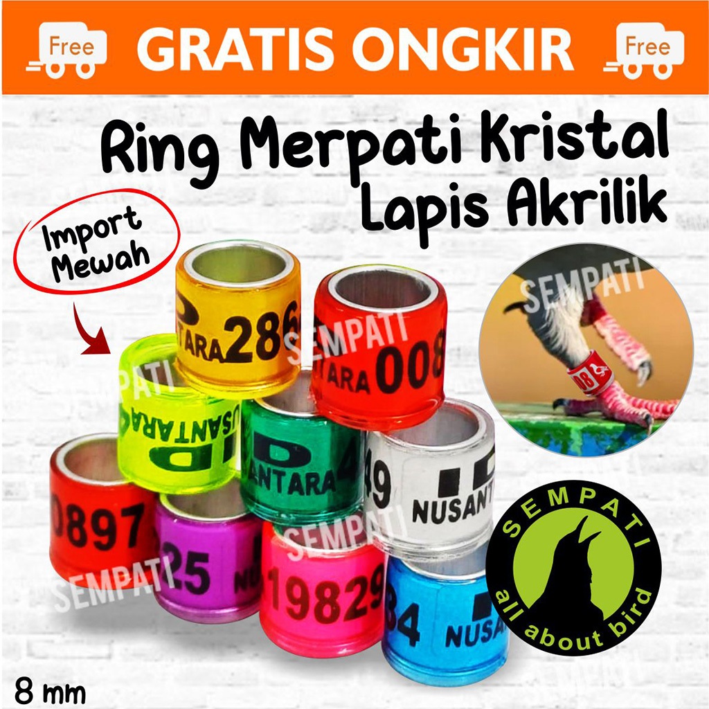SEMPATI Ring Merpati Kristal Ring Kaki Burung Merpati Balap Bahan Alumunium Lapis Akrilik Kristal Ge