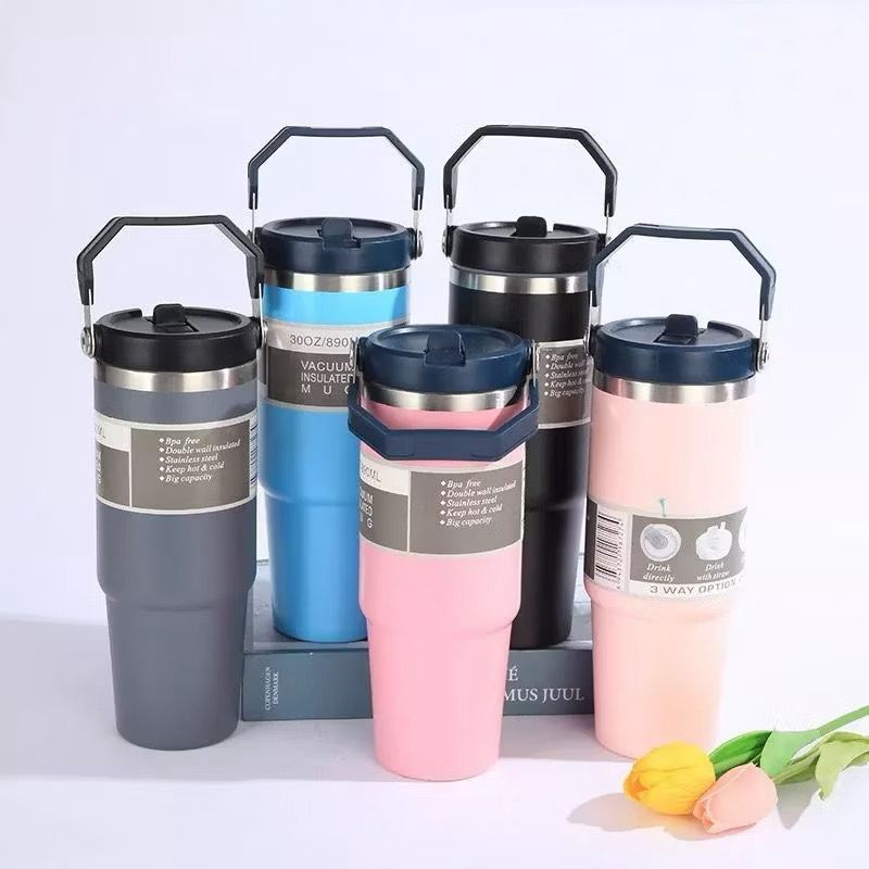 Tumbler Handle Coffee Cup Termos Insulated Cup Stainless Mug Botol Air Minum 900ML K4069 - OUTRED