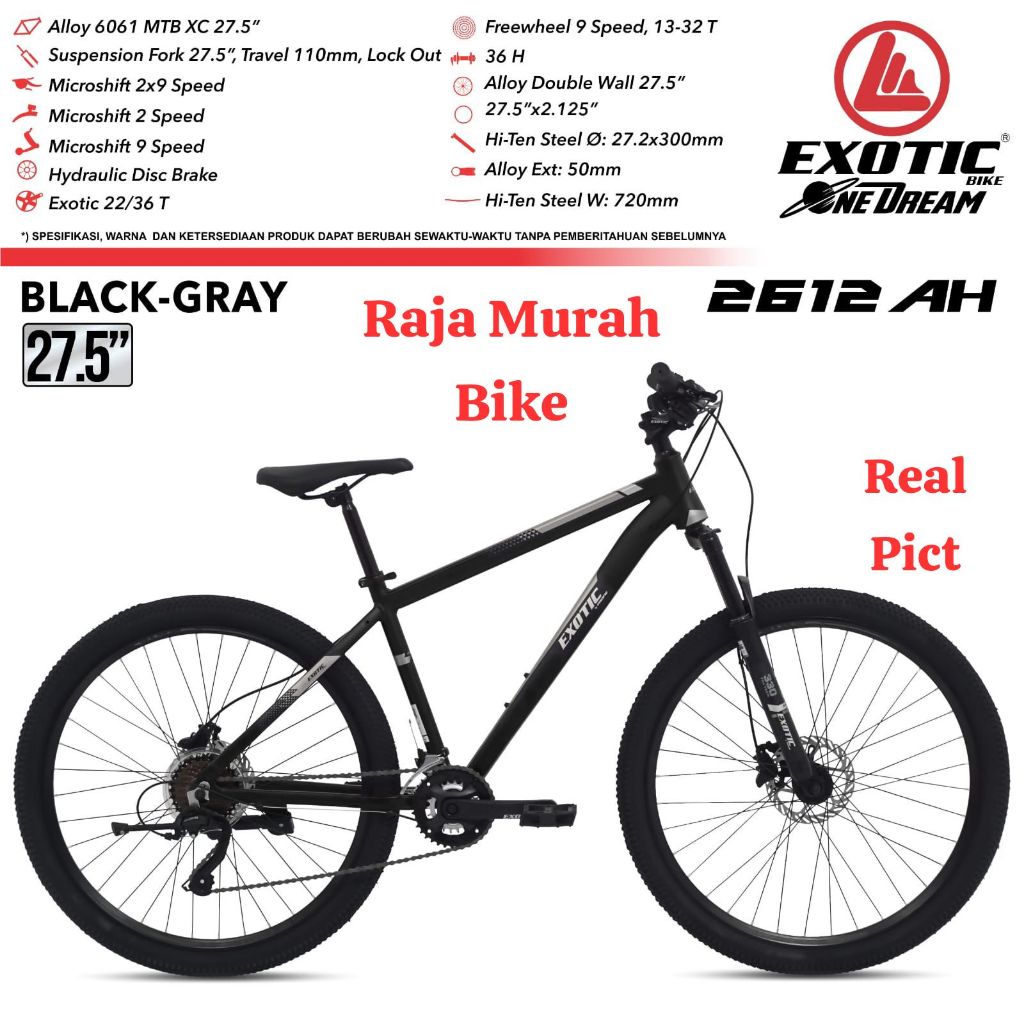 Sepeda Gunung MTB Exotic 2612 AH 27,5 Inch Sepeda MTB 27,5 Inch Exotic  2612 AH  Exotic Rem Hydrauli