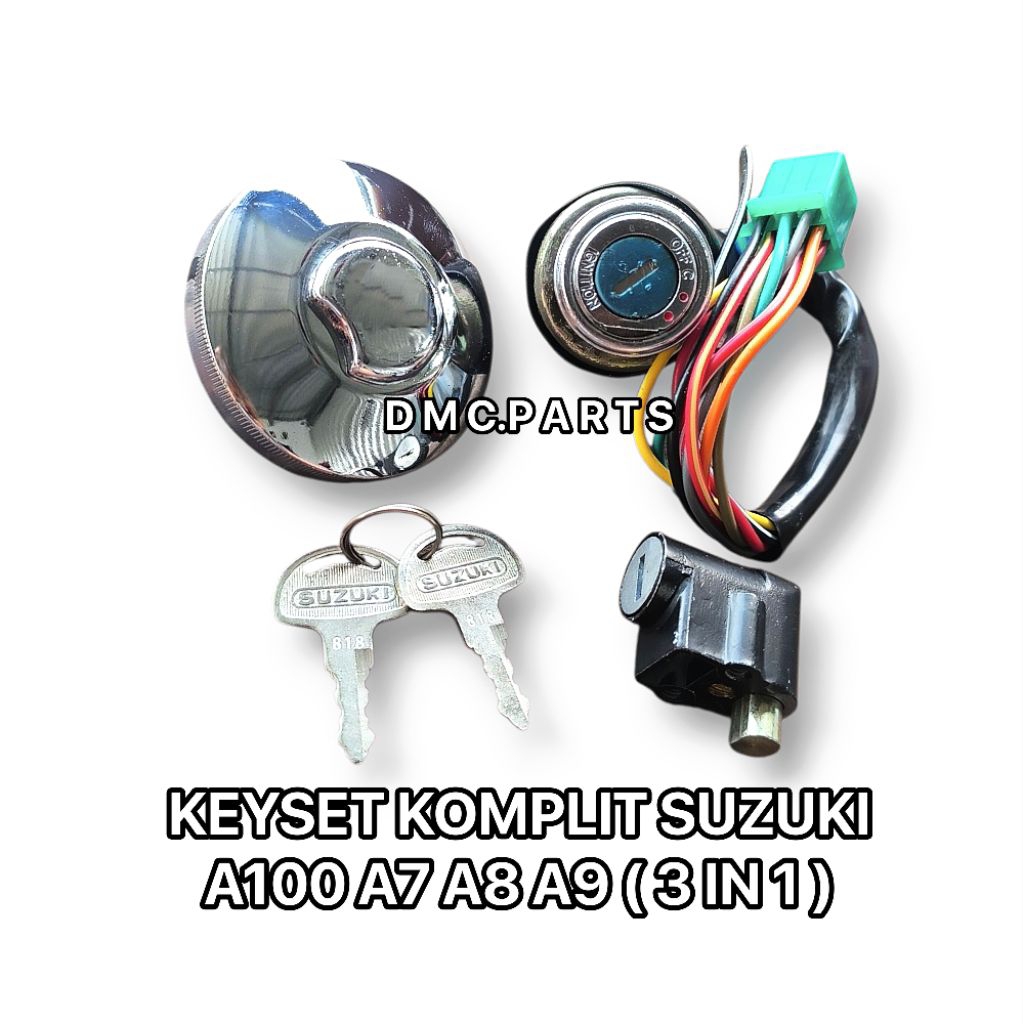 ( KUNCI KONTAK + STANG STIR + TUTUP TANGKI ) KEYSET SUZUKI A100 A7 A8 A9 2 MATA ANAK KUNCI FUNGSI UN