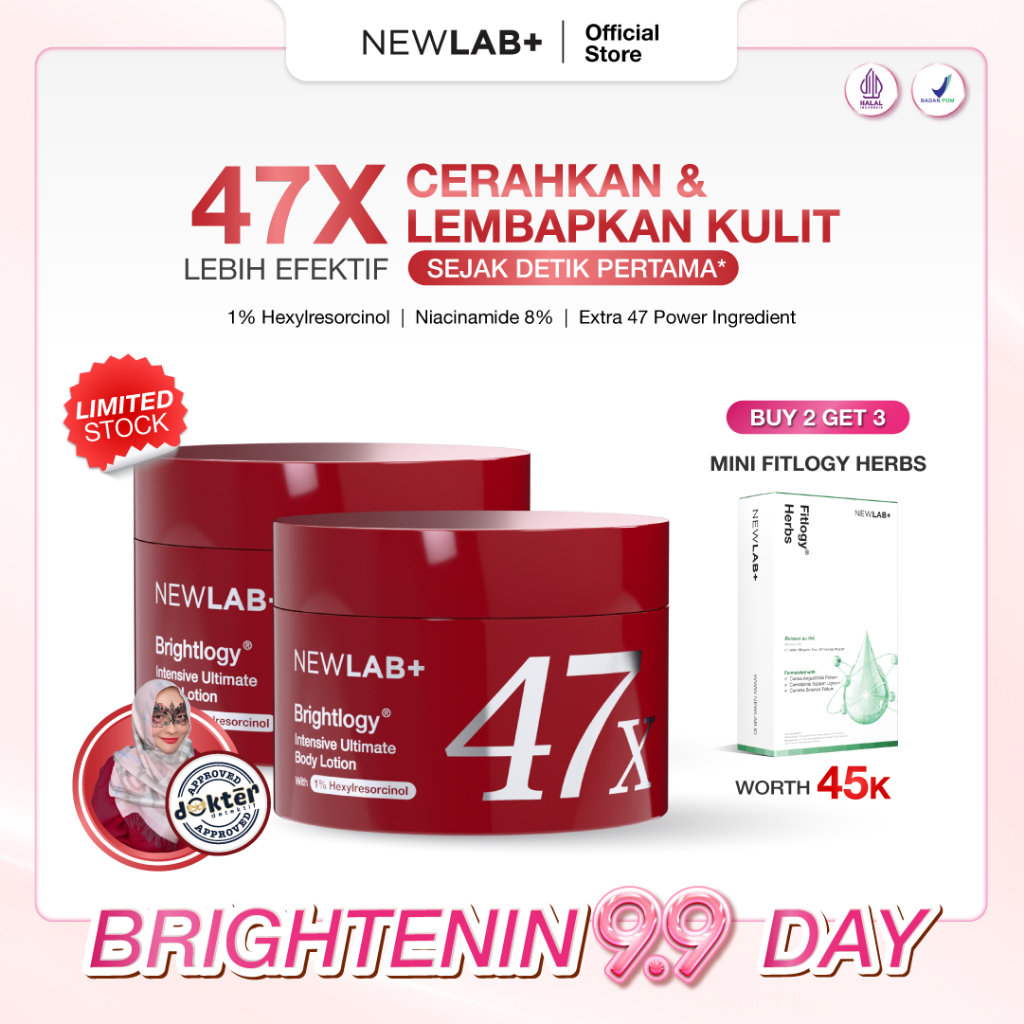 [BUY 2 GET 3, Doktif Approved] NEWLAB Paket 2 Jar Brightlogy Intensive Power Brightening Lotion Free