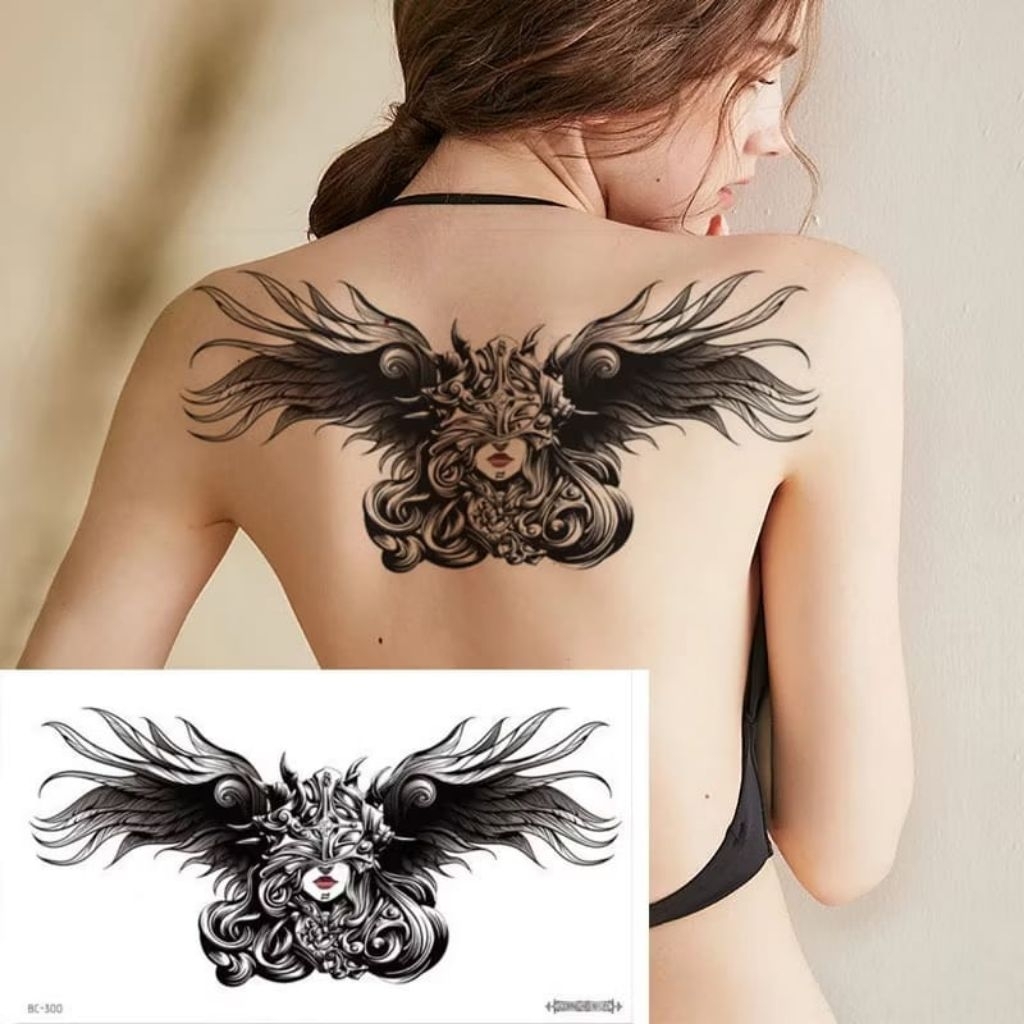 COD | Tatto temporer BC 300 WANITA SAYAP HITAM tatto temporary stiker tatto tubuh tangan punggung da