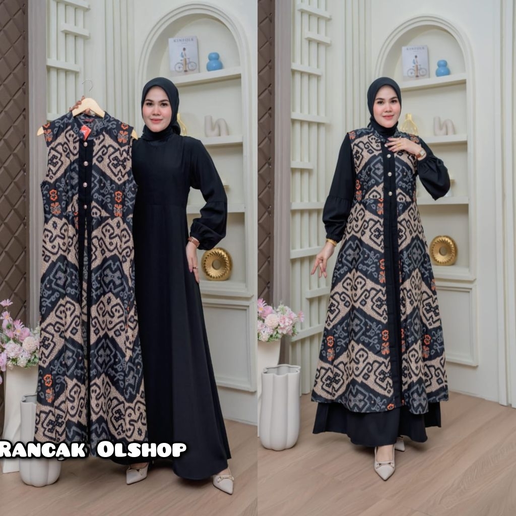 GAMIS BATIK ROMPI 2 IN 1 DRESS BATIK PESTA GAMIS KONDANGAN