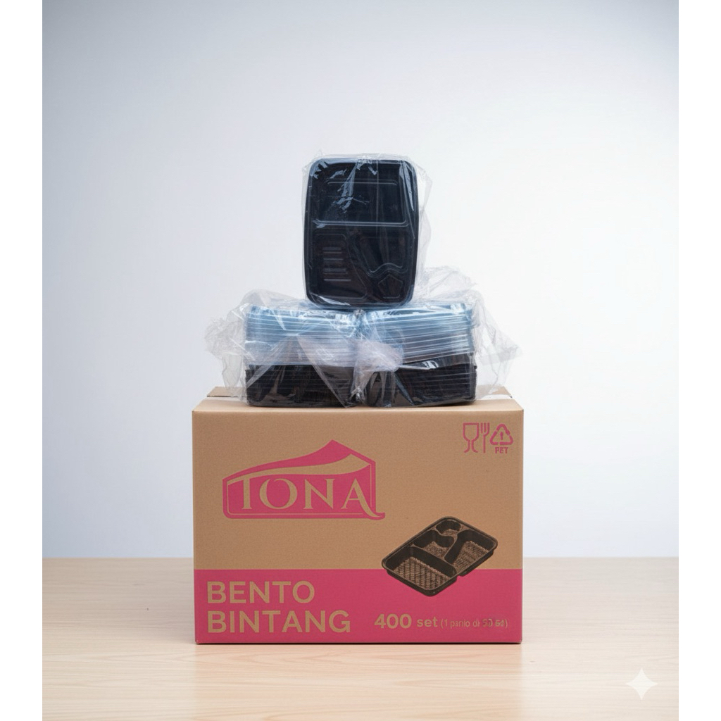 Tray Bento / Mika Bento / Box Bento /  Bento sekat 4 + Tutup Bening @50set