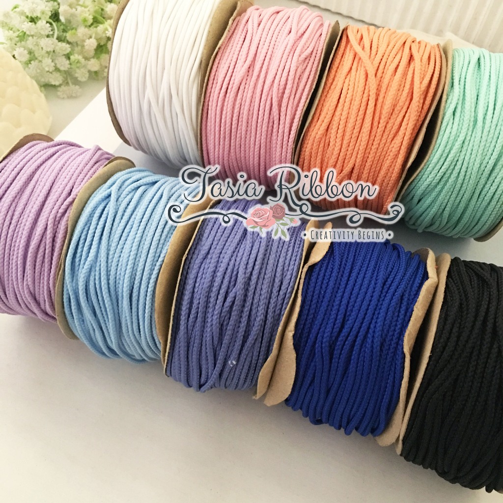 (10 METER)Tali Pursik Warna Polos 2mm (Tali Paracord 2mm)