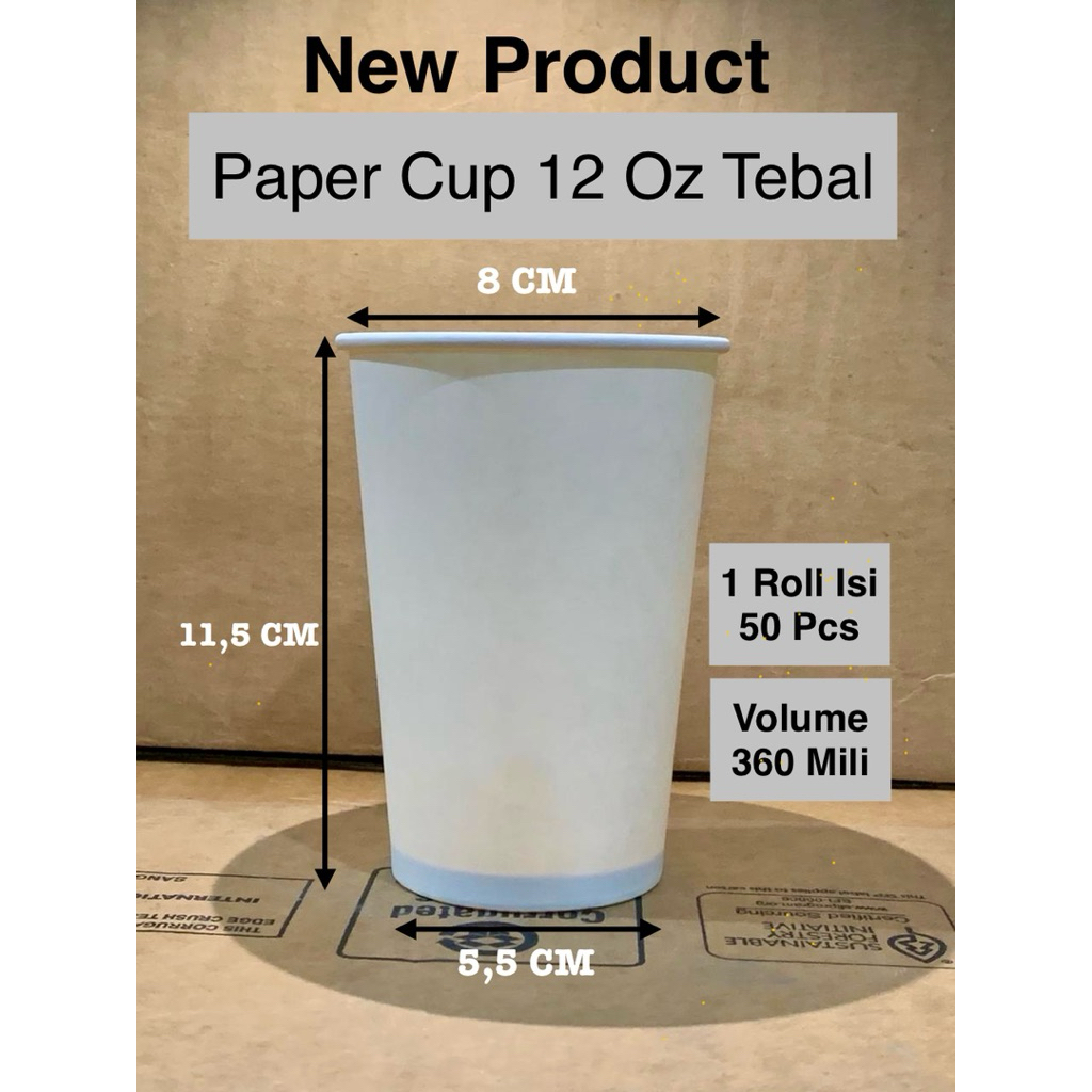 50 PCS Paper Cup 12 OZ Tebal Tahan Panas / Gelas kertas 12 OZ / Paper Cup 12Oz Tebal