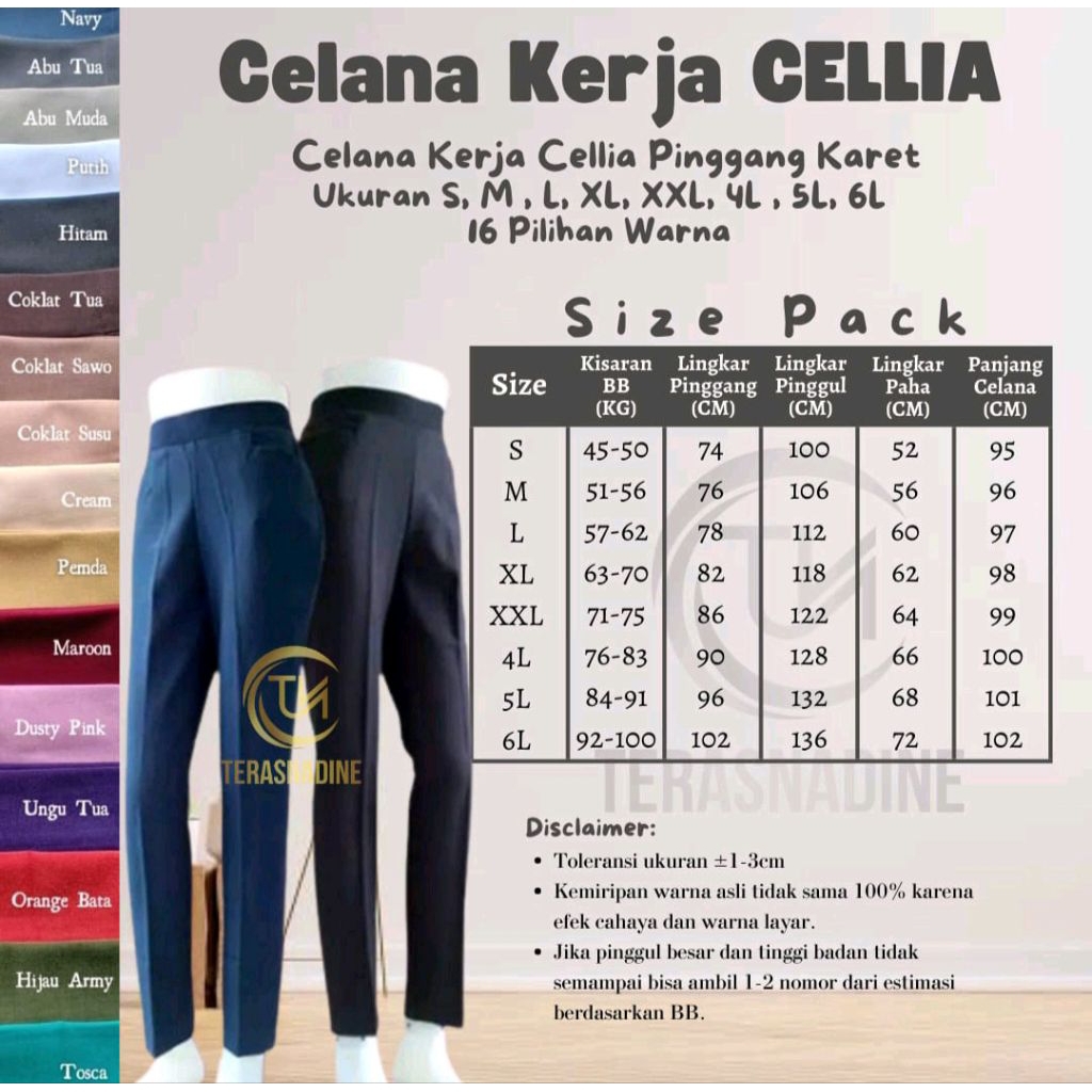 Celana Kerja  Celana Bahan Celana Kerja Wanita | Celana Cellia Celana Kerja Pinggang Karet | Cellia 